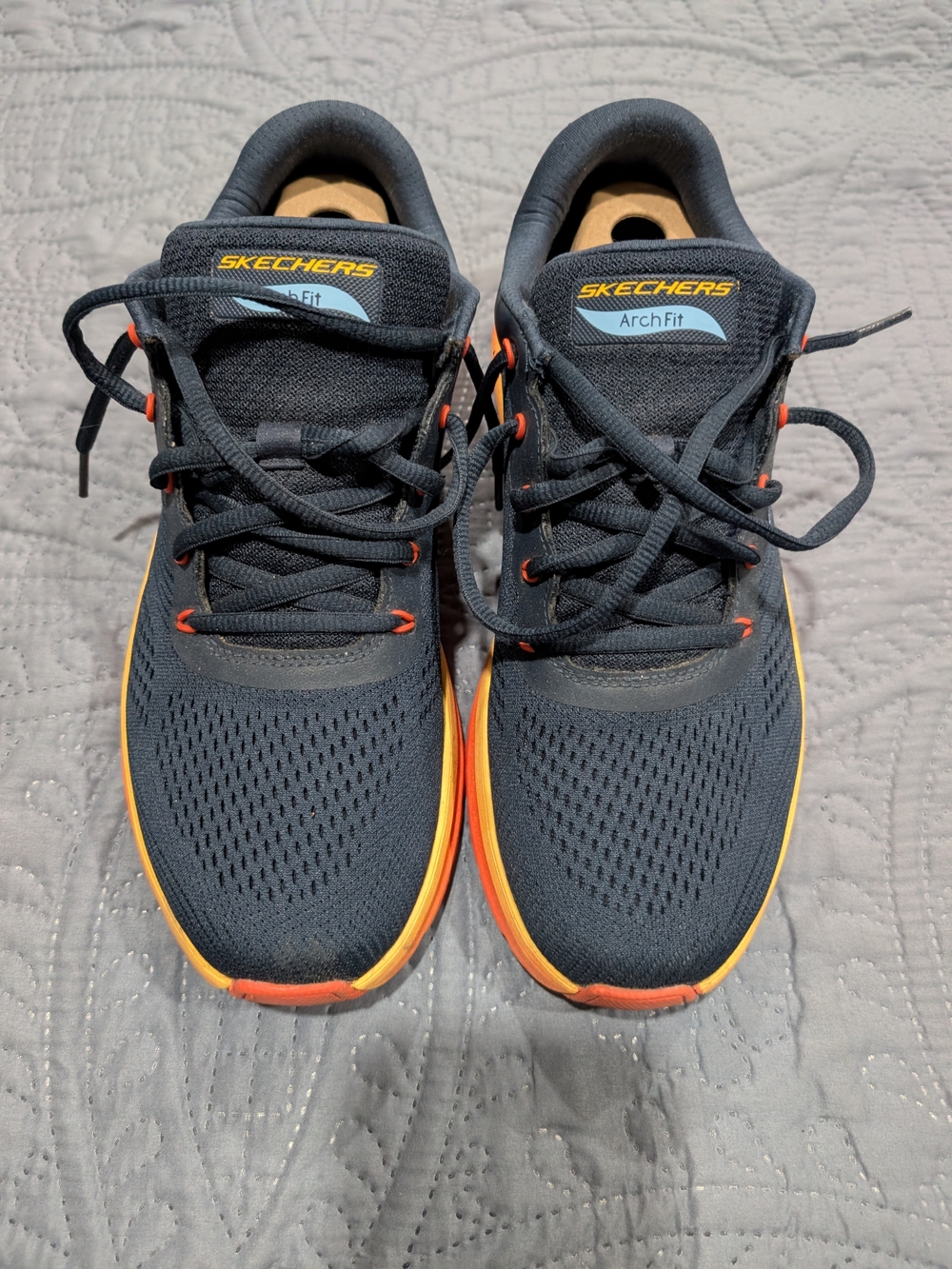Skechers Men’s Arch Fit Navy Athletic Sneakers with Orange Trim
